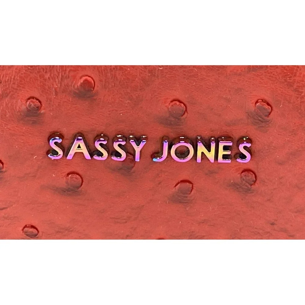 SASSY JONES Red Ostrich Embossed Satchel Handbag Shoulder Bag